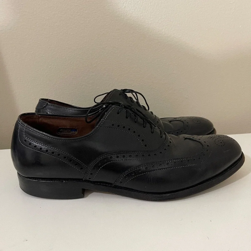 Allen Edmonds Mens Chester 9.5 D Black Leather Wingtip Oxfords Brogue Shoes USA‎
